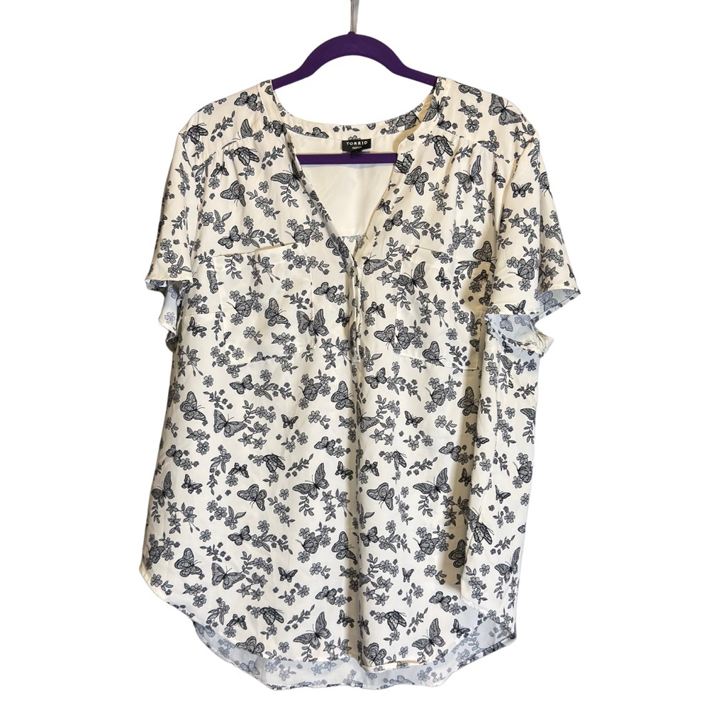 Torrid Black and White Butterfly Print Blouse